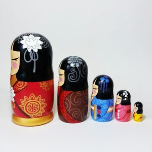 Kokeshi art Nesting dolls Chinese wooden dolls Japanese Traditional toys Japan decoration Decorative dolls 6.3 image 2