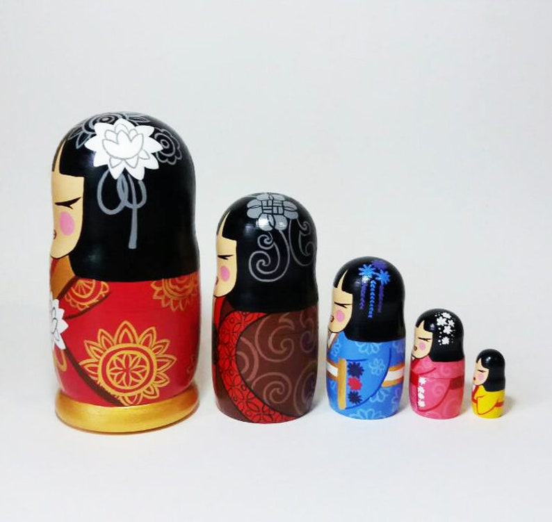 Kokeshi art Nesting dolls Chinese wooden dolls Japanese Traditional toys Japan decoration Decorative dolls 6.3 image 2