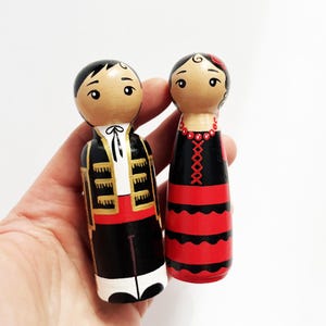 Hand-Painted Spanish Peg Dolls: Sevillana & Torero Wedding Cake Toppers