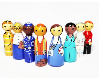 Community Helpers Peg Dolls: Educational Wooden Toy Set (8 pcs)