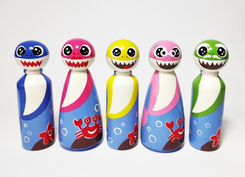Baby Shark Peg Dolls Family Shark Diversity Sea Thematic Etsy Finland