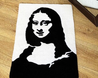 Mona Lisa Tufted Rug: Acrylic Yarn Renaissance Art, 26x19 Inches