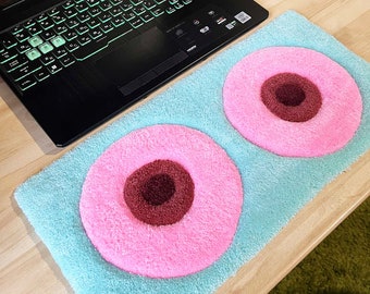 Female breast Кeyboard tufted rug, Fluffy tufted rug, Wrist rest Women's bust, Computer desk decor, Gaming desk decor, Joke gift for man