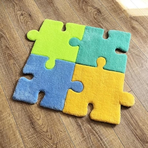 Puzzle Tufting Rug, Colorful Playroom Decor, Kids Room Christmas Gift image 1