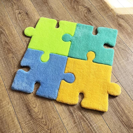 Puzzle Tufting Rug, Colorful Playroom Decor, Kids Room Christmas Gift
