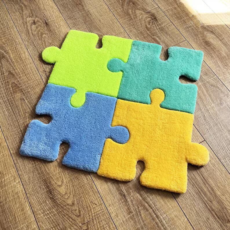 Puzzle Tufting Rug, Colorful Playroom Decor, Kids Room Christmas Gift image 1