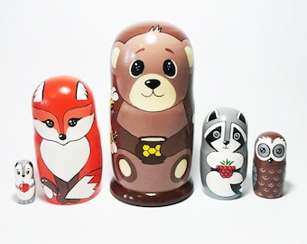 Woodland Animals Nesting Dolls: Linden Wood Decor (6.7")
