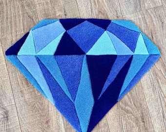 Diamond Tufted Rug: 3D Geometric Blue Decor (22x27 inches)