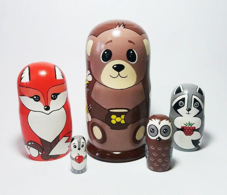 Woodland Animals Set of 5 Nesting Dolls Nursery Wild Animals Etsy
