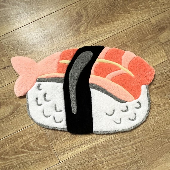 Japanese Sushi Tufted Rug, Cute Kitchen Decor, Japan Inspired Decor, Dining Room Rug, Food Gifts, Nigiri Rug, Shrimp Sushi Rug, Foodie lover