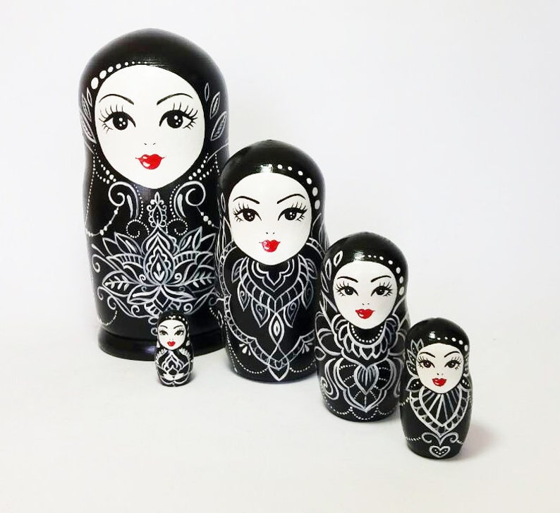 black and white nesting dolls