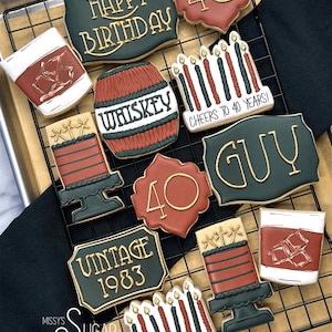 Vintage Whiskey Birthday (12 cookies)