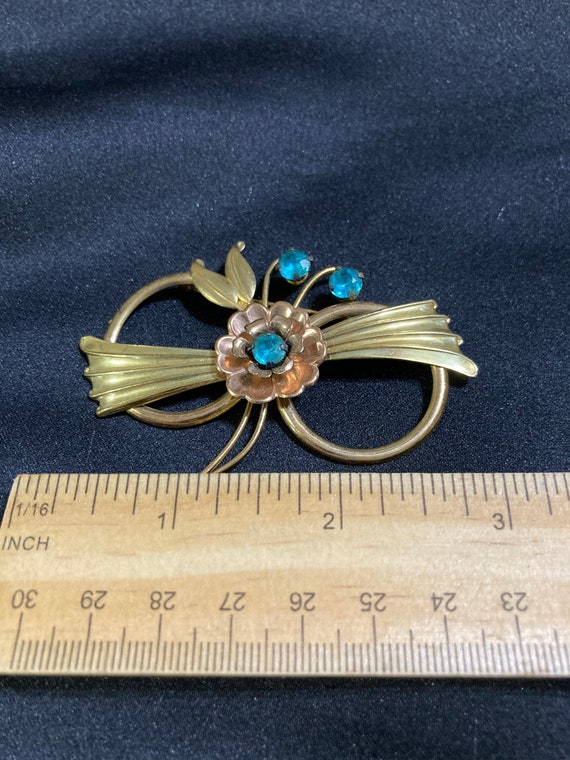 Harry Iskin 1950s aqua rhinestone yellow and rose… - image 3