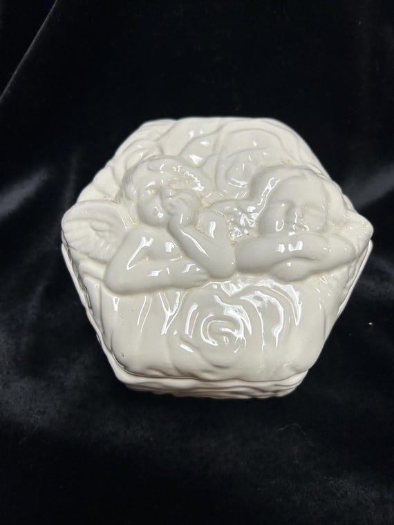 Vintage Angels and Roses Ceramic Trinket Box