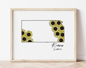 Kansas Sunflower Watercolor Print: Botanical Wall Art (Digital Download 8x10)
