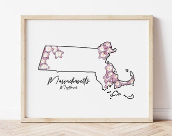 Massachusetts Mayflower Print: Watercolor State Flower Art (Digital Download 8x10)