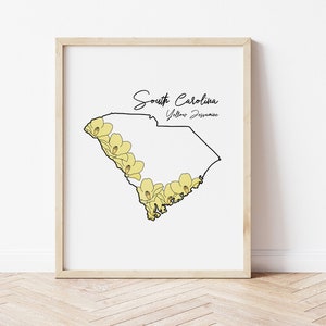 South Carolina State Flower Print, Yellow Jessamine Print, Watercolor Print, Wall Art, Botanical Print, Holiday Gift, South Carolina Print