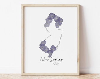 New Jersey State Flower Print, New Jersey Print, 8x10 Print, State Print, Violet Flower, Botanical Print, Holiday Gift, Home Decor