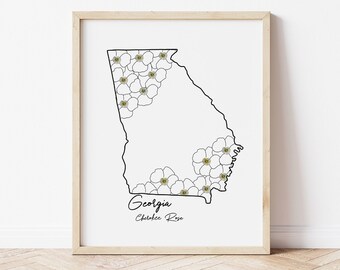 Georgia State Flower Print: Cherokee Rose Watercolor Art (Digital Download 8x10)