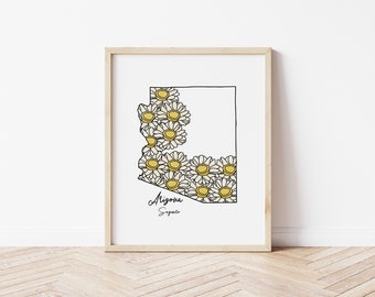 Impresión en acuarela de cactus saguaro: Arte floral del estado de Arizona (Descarga digital, 8x10)