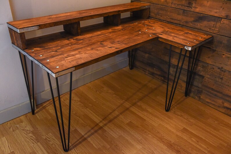 Corner desk for home office made in reclaimed wood and hairpin Etsy
