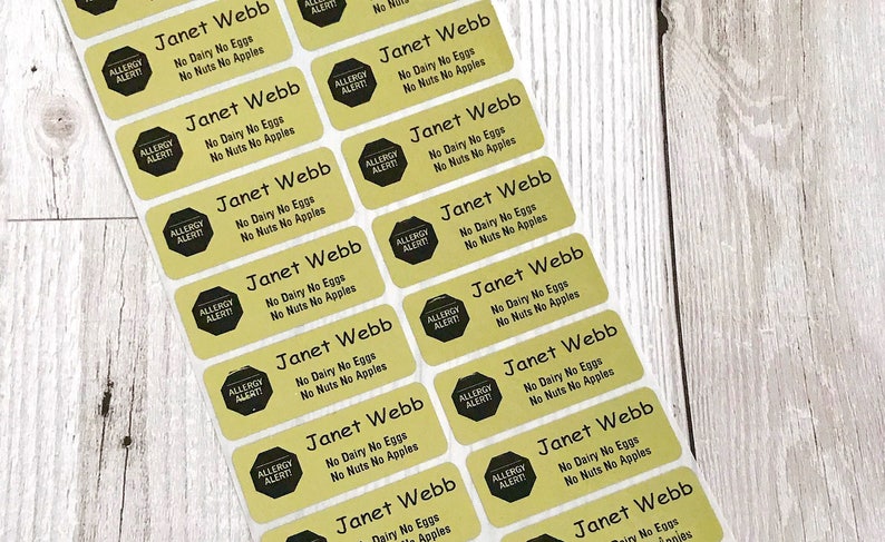 Food Allergy Peel and Stick Labels Allergy Multiple Labels Allergy Personalized Waterproof Dishwasher safe, Allergy Labels Custom