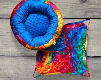 Ready to ship! Round ferret bed and hammock, tie dye with blue lining