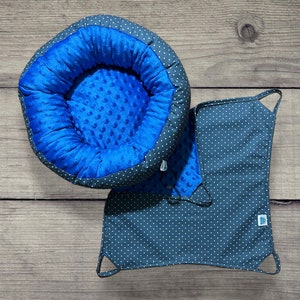 Ready to ship Round ferret bed and hammock polka dots on grey image 1