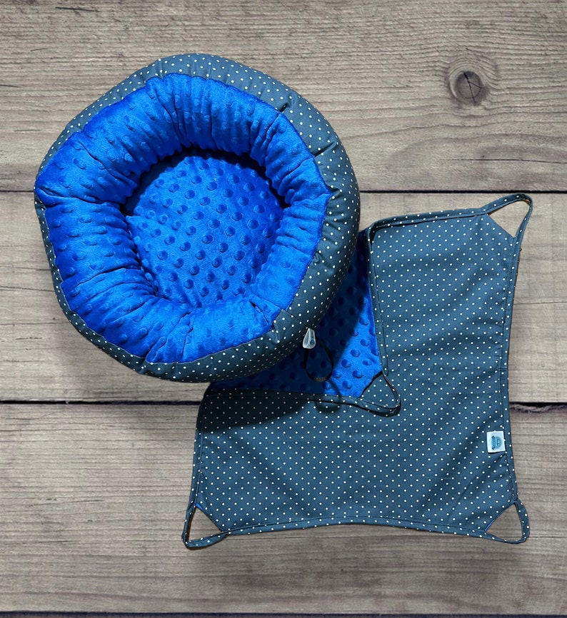 Ready to ship Round ferret bed and hammock polka dots on grey image 1