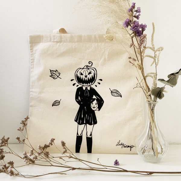 Tote Bag Pumpkin Woman | Halloween | Gift | Sac en toile | Citrouille | Horror | Girl | L38 X H40 cm