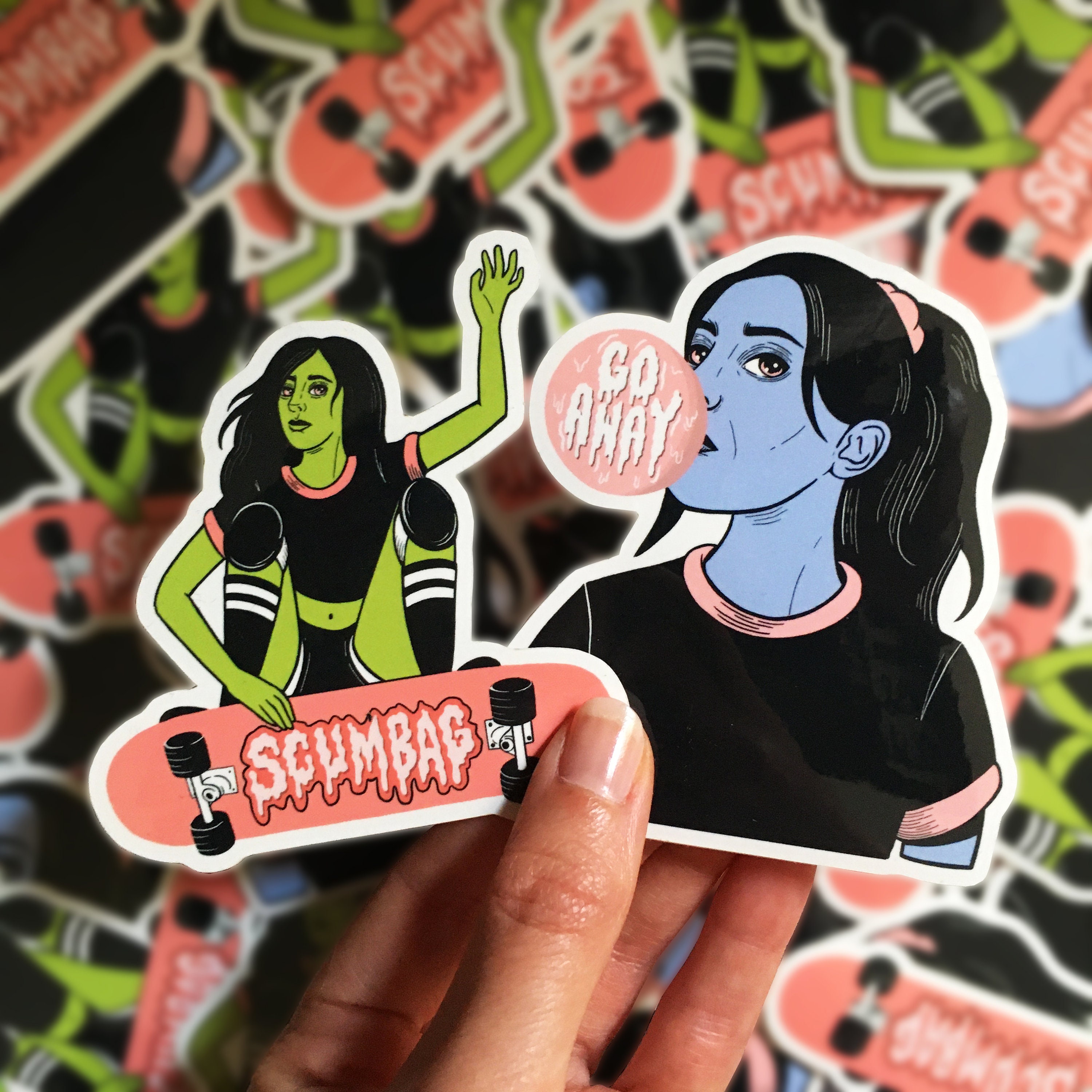 Stickers Vinyl Girls Pack de 2 stickers Gift Girl Skateboard 8.5x7.5 cm