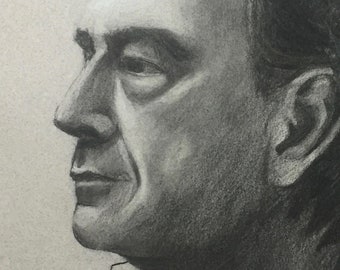 4210 Original charcoal portrait drawing, male