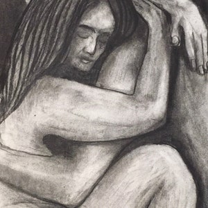 4657 An original study of an embracing couple, charcoal on paper.