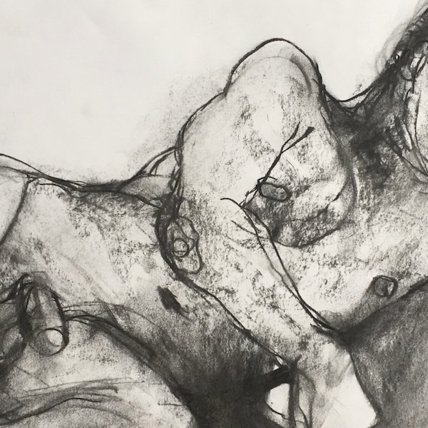 4817  Original charcoal drawing, male nude.