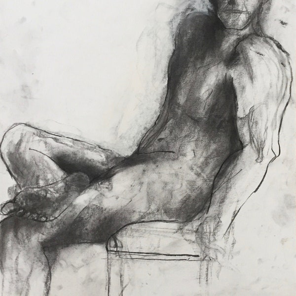 5767 Original charcoal art. Male nude.