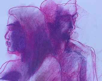 5157 Art original. Couple. Pastel sur papier.