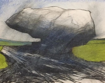 5191 Original Landschaftskunst. Pastellzeichnung eines Felsens.