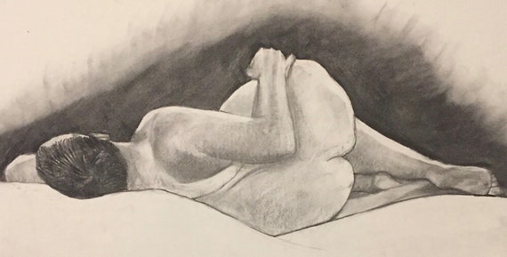 Original Dessin Au Fusain Femme Nue 3964