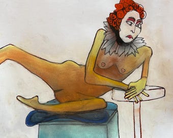 9192 original pastel art: Girl with a ruff