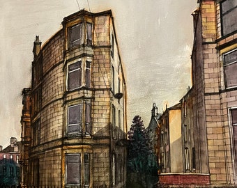 1674 Glasgow tenement. Original artwork.