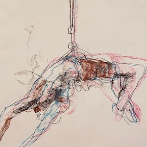 1046 Drawing of a climber, original work, pastel on paper.