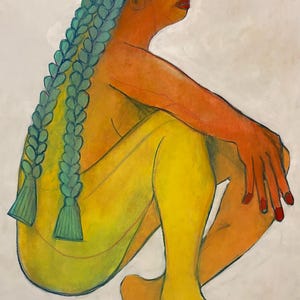 8069 Original pastel art: Figure drawing, Girl with plaits