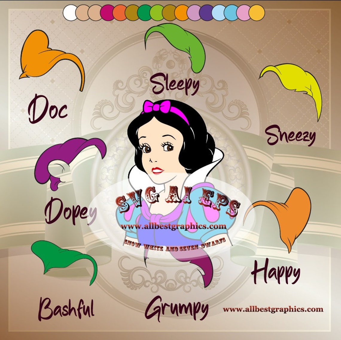Snow White and the Seven Dwarfs SVG Png Eps 7 Hats Bundle Etsy