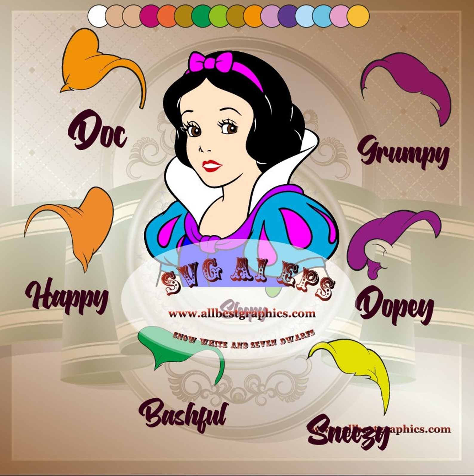 Snow White and the Seven Dwarfs SVG Png Eps 7 Hats Bundle Etsy