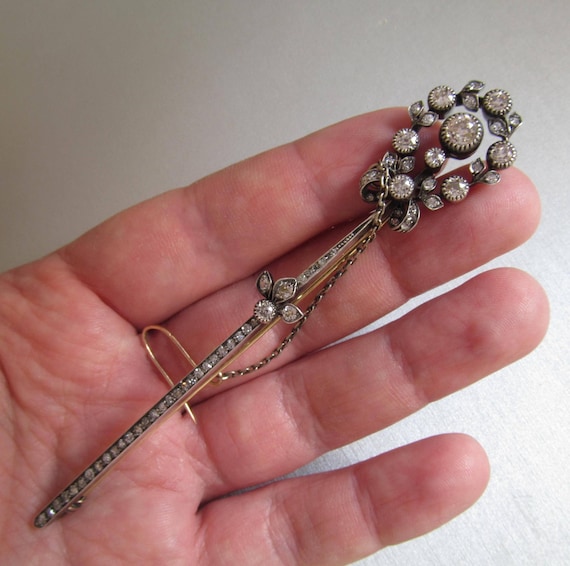 BROCHE ANCIENNE ART NOUVEAU 1900 En Argent Avec Rose Et Diamant