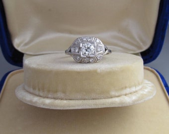 Platinum Diamond Engagement Ring - Vintage Ring - Art Deco - .45 Carat Diamond
