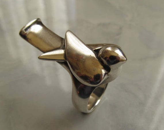 Modernist Silver Bird Ring - 925 Silver Jewelry