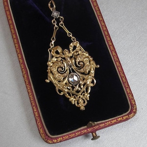 Belle Époque Gold Heart Pendant with Rose Cut Diamond - Antique pendant - 14K Yellow Gold - Victorian - Love