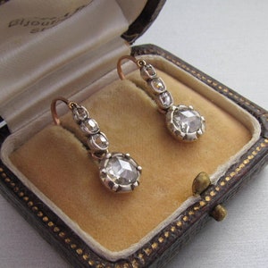 Antique Rose Cut Diamond Earrings - 14K Yellow and White Gold - Georgian style