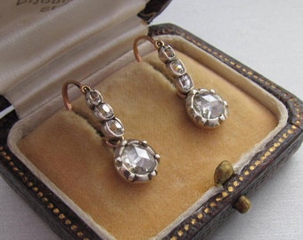 Antika örhängen med rosenslipade diamanter - 14K gult och vitt guld - georgiansk stil